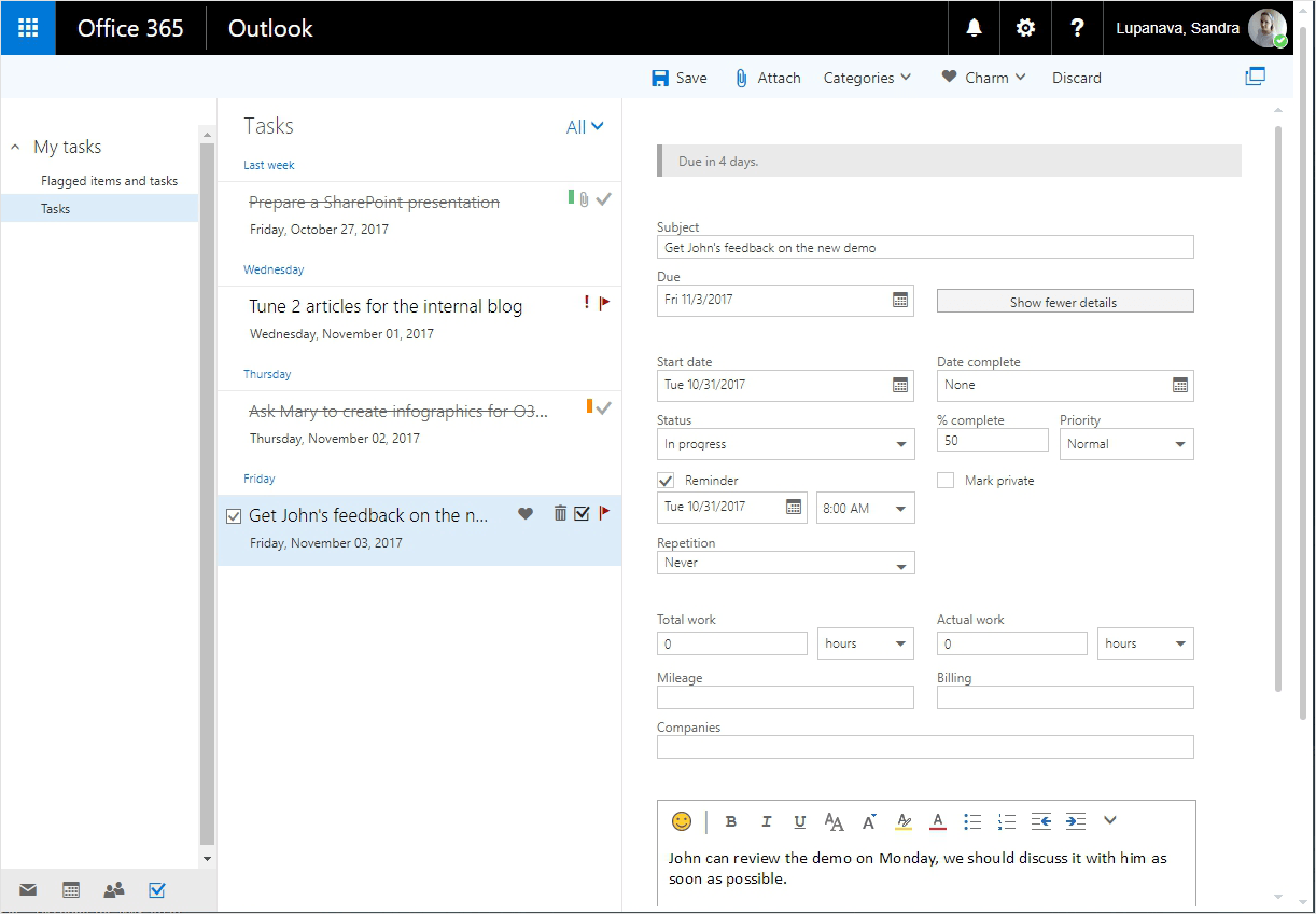 Office 365 Outlook-Aufgaben
