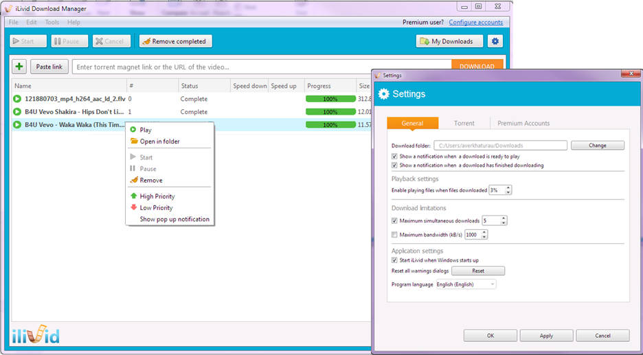 ilivid download manager 2 screens