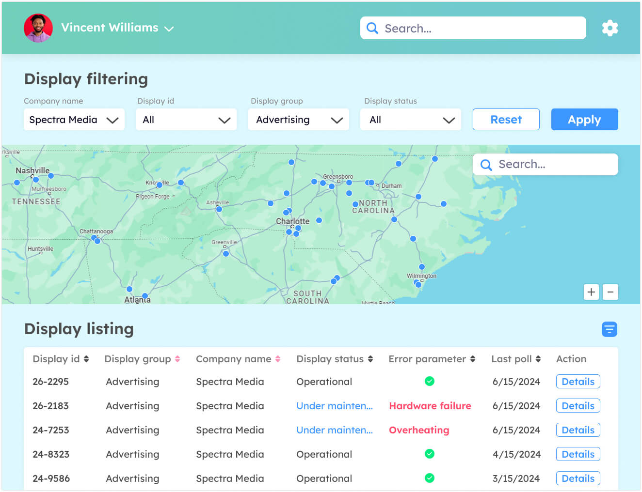 web portal for display monitoring 3 screens