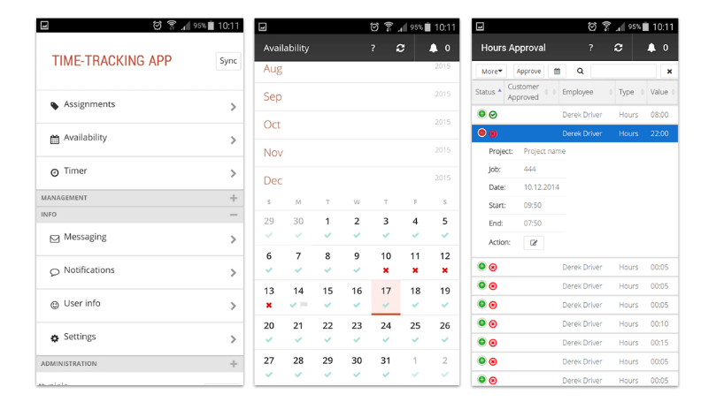 time tracking app 3 screens