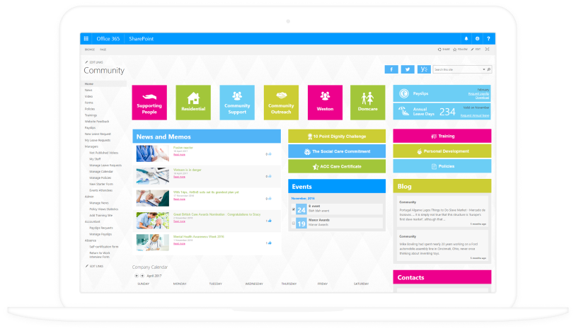 SharePoint Online Lernportal für einen Anbieter von sozialen Fürsorgeleistungen in Großbritannien