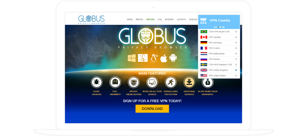 Kundenportal für Globus Secure Privacy Browser