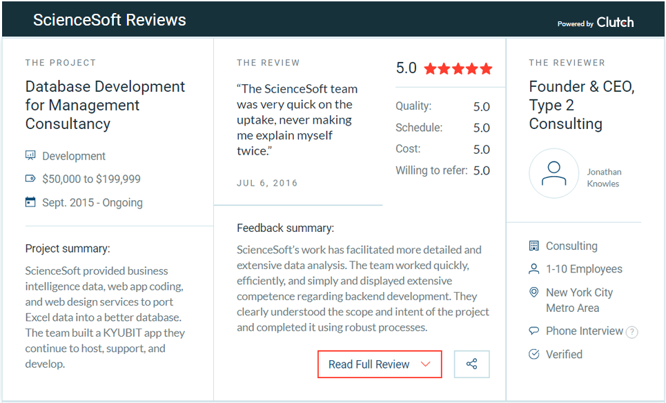Unsere Referenz auf Clutch - Datenbankentwicklung